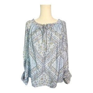 EUC Blu Pepper boho paisley ruffle neck blouse | size L